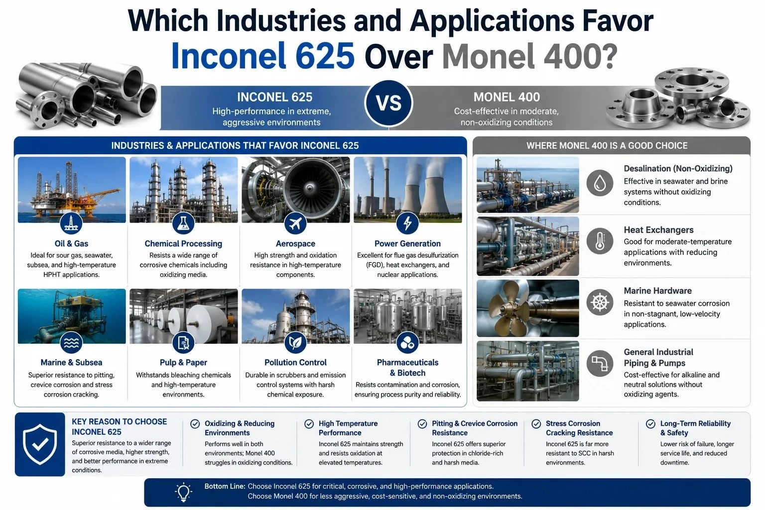 Applications of Inconel 625 and Monel 400 alloys