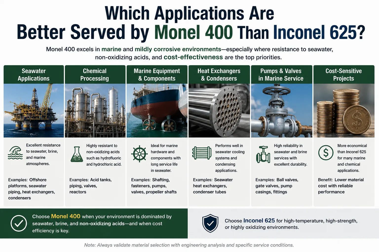 applications are better suited for Monel 400 than Inconel 625